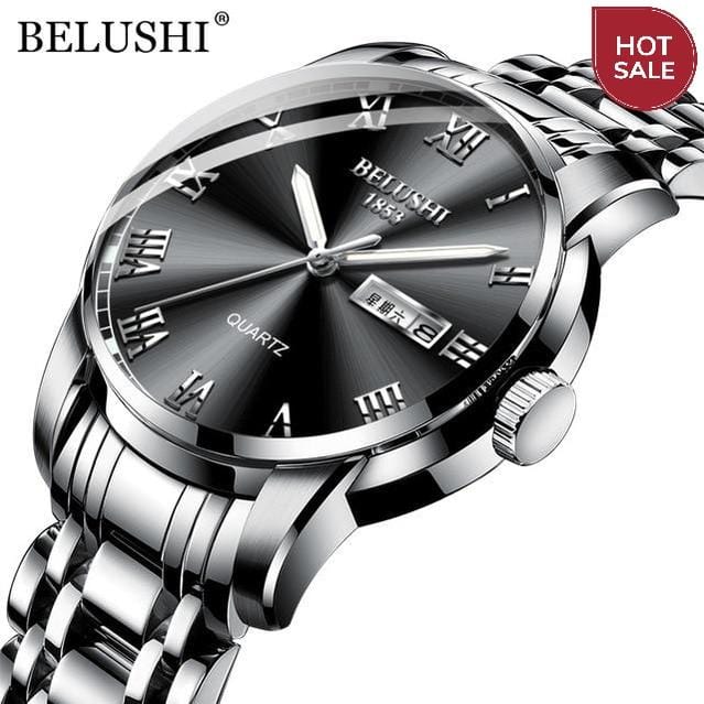 BELUSHI Top Brand Luxury Mens Watches Luminous Waterproof Stainless Steel Watch Quartz Men Date Calendar Business Wristwatch