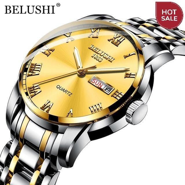 BELUSHI Top Brand Luxury Mens Watches Luminous Waterproof Stainless Steel Watch Quartz Men Date Calendar Business Wristwatch