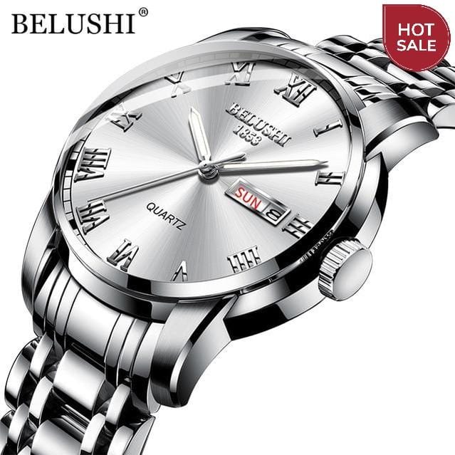 BELUSHI Top Brand Luxury Mens Watches Luminous Waterproof Stainless Steel Watch Quartz Men Date Calendar Business Wristwatch