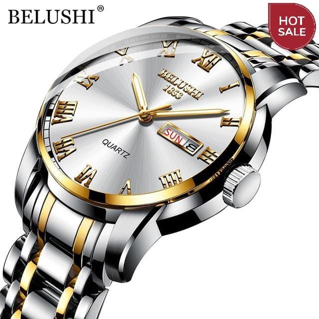 BELUSHI Top Brand Luxury Mens Watches Luminous Waterproof Stainless Steel Watch Quartz Men Date Calendar Business Wristwatch