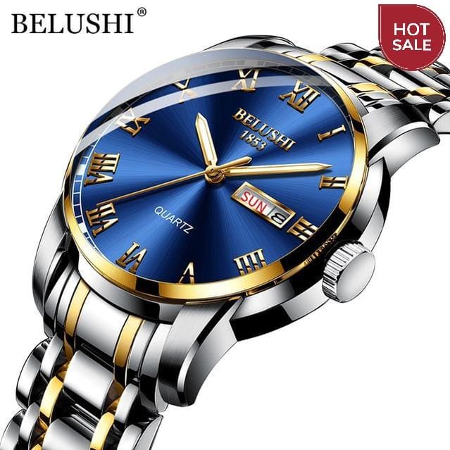 BELUSHI Top Brand Luxury Mens Watches Luminous Waterproof Stainless Steel Watch Quartz Men Date Calendar Business Wristwatch
