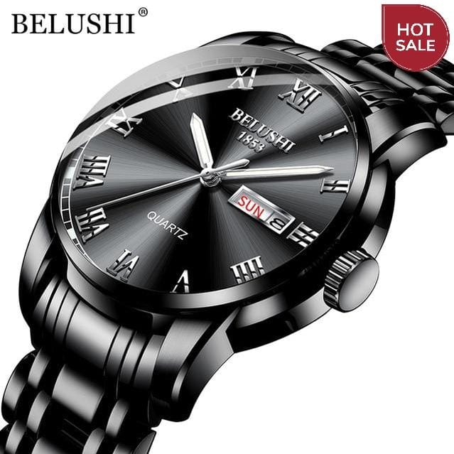 BELUSHI Top Brand Luxury Mens Watches Luminous Waterproof Stainless Steel Watch Quartz Men Date Calendar Business Wristwatch