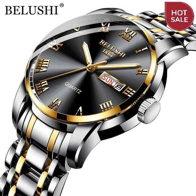 BELUSHI Top Brand Luxury Mens Watches Luminous Waterproof Stainless Steel Watch Quartz Men Date Calendar Business Wristwatch