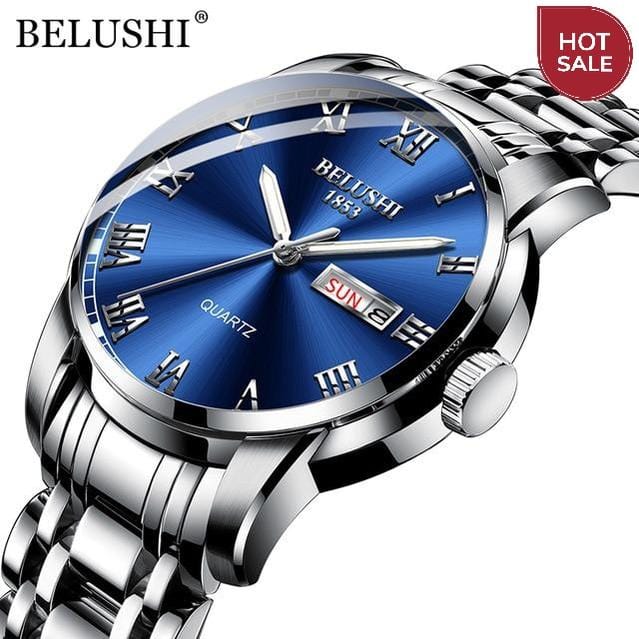 BELUSHI Top Brand Luxury Mens Watches Luminous Waterproof Stainless Steel Watch Quartz Men Date Calendar Business Wristwatch