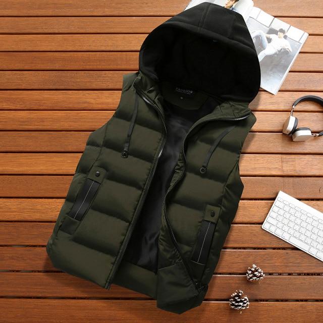 CHAIFENKO Men's Vest Jacket Winter Waterproof Warm Sleeveless Men Jacket Fashion Hooded Casual Vest Men Autumn Thicken Waistcoat