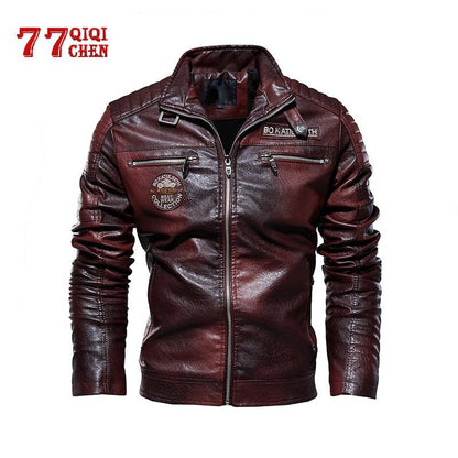 Leather Jacket Men Winter fleece Motorcycle PU Leahter jacket Male Stand Collar Casual Windbreaker ropa de hombre Slim Coat