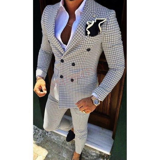2020 la modă lattice costum bărbați slim fit bal costume de nuntă pentru bărbați mire tuxedo jachetă pantaloni set personalizat alb casual bărbați blazer