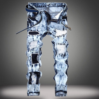 Denim Designer Hole MOTO BIKE Jeans High Quality Ripped for Men Size 28-38 40 42  Autumn Spring HIP HOP Punk Streetwear