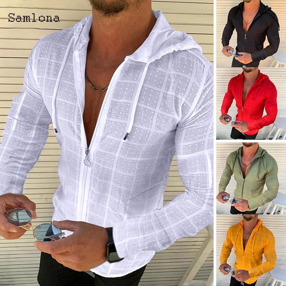 Fashion Long/Short sleeved Hoodie Zipper T shirt Men clothing Summer Solid color Casual Plaid print Open Stitch Thin Tshirt Mens