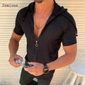 Fashion Long/Short sleeved Hoodie Zipper T shirt Men Clothing Summer Solid color Casual Plaid print Open Stitch Thin Tshirt Mens
