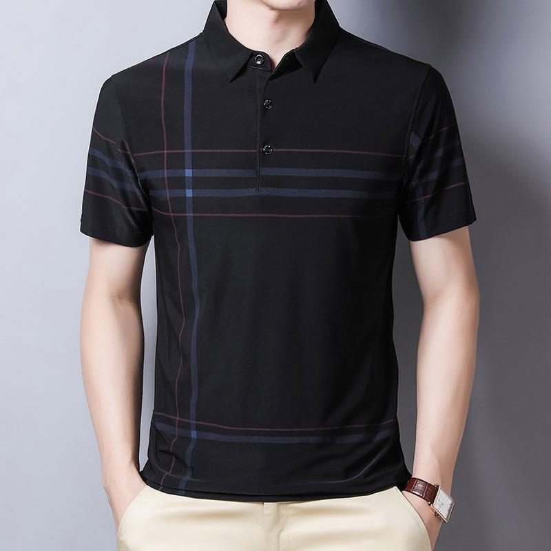 Ymwmhu Fashion Slim Men Polo Shirt Black Short Sleeve Summer Thin Shirt Streetwear Striped Male Polo Shirt for Korean Clothing