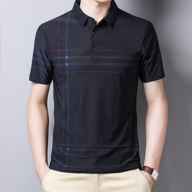 Ymwmhu Fashion Slim Men Polo Shirt Black Short Sleeve Summer Thin Shirt Streetwear Striped Male Polo Shirt for Korean Clothing