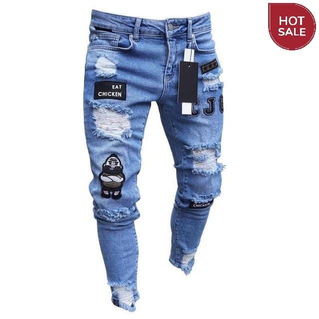 Men's Broken Hole Embroidered Pencil jeans Slim Men Trousers Casual Thin Denim Pants Classic Cowboys Young Man Jogging Pants