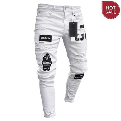 Men's Broken Hole Embroidered Pencil jeans Slim Men Trousers Casual Thin Denim Pants Classic Cowboys Young Man Jogging Pants