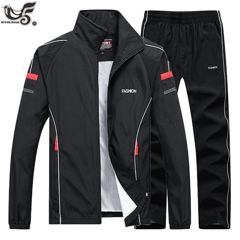 Spring Autumn Men's Sportswear 2 Pieces Sets Sports Suit Jacket+Pant Sweatsuit Male Brand Clothing Tracksuit with zipper pockets