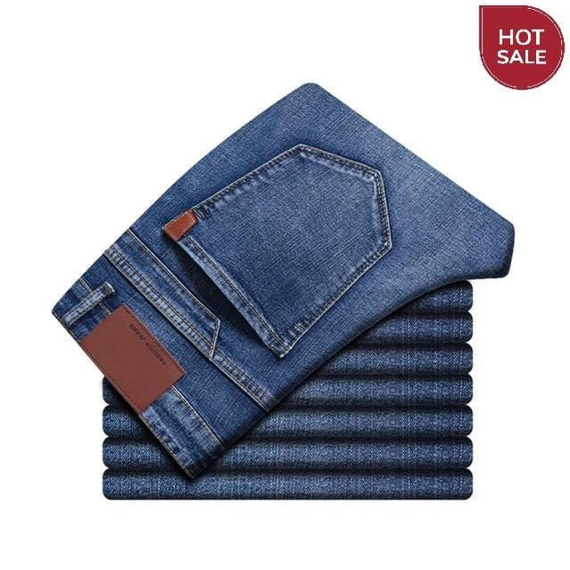 Spring Autumn 2020 Men's Smart Jeans Business Fashion Straight Regular Blue Stretch Denim Trousers Classic Men Plus Size 28-40