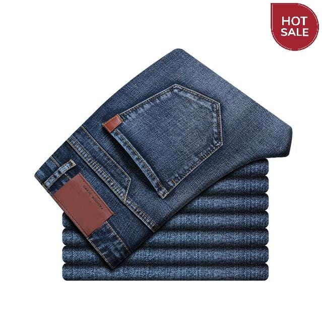 Spring Autumn 2020 Men's Smart Jeans Business Fashion Straight Regular Blue Stretch Denim Trousers Classic Men Plus Size 28-40