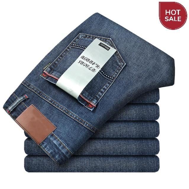 Spring Autumn 2020 Men's Smart Jeans Business Fashion Straight Regular Blue Stretch Denim Trousers Classic Men Plus Size 28-40