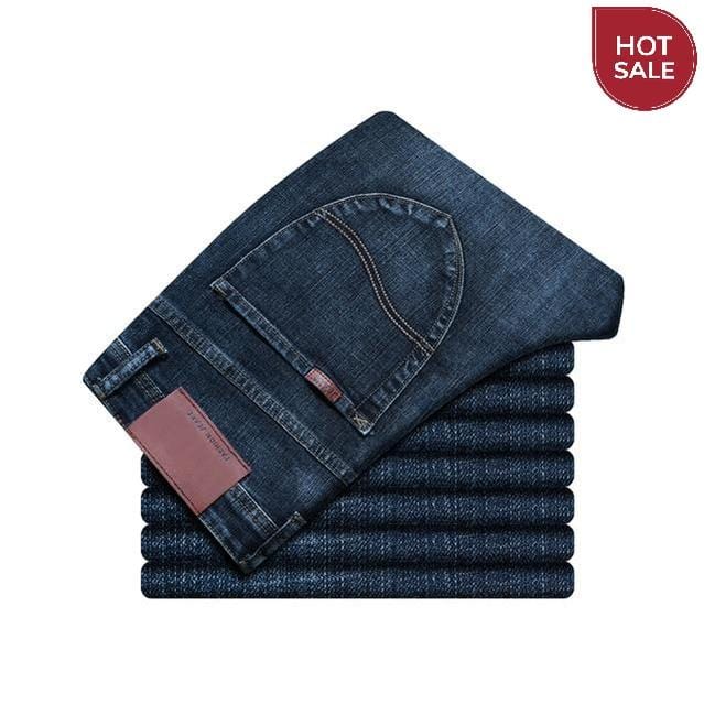 Spring Autumn 2020 Men's Smart Jeans Business Fashion Straight Regular Blue Stretch Denim Trousers Classic Men Plus Size 28-40