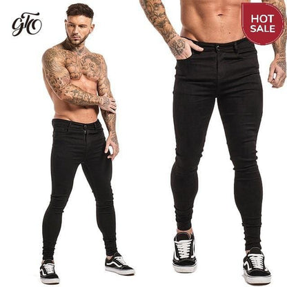 GINGTTO Jeans Men Elastic Waist Skinny Jeans Men 2020 Stretch Ripped Pants Streetwear Mens Denim Jeans Blue