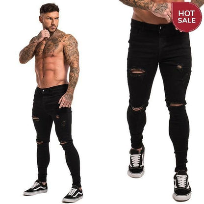 GINGTTO Jeans Men Elastic Waist Skinny Jeans Men 2020 Stretch Ripped Pants Streetwear Mens Denim Jeans Blue