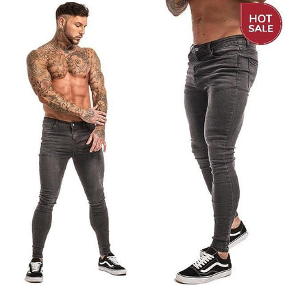 GINGTTO Jeans Men Elastic Waist Skinny Jeans Men 2020 Stretch Ripped Pants Streetwear Mens Denim Jeans Blue