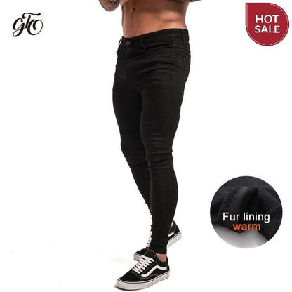 GINGTTO Jeans Men Elastic Waist Skinny Jeans Men 2020 Stretch Ripped Pants Streetwear Mens Denim Jeans Blue