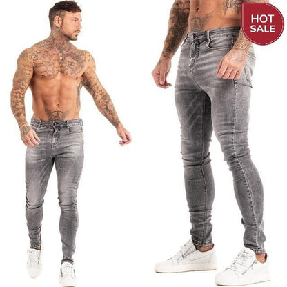 GINGTTO Jeans Men Elastic Waist Skinny Jeans Men 2020 Stretch Ripped Pants Streetwear Mens Denim Jeans Blue