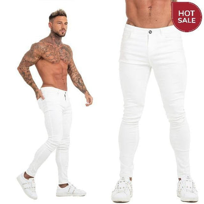 GINGTTO Jeans Men Elastic Waist Skinny Jeans Men 2020 Stretch Ripped Pants Streetwear Mens Denim Jeans Blue