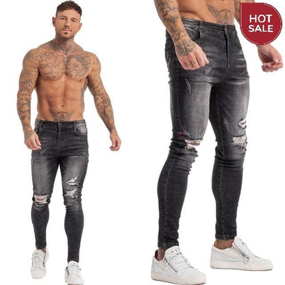 GINGTTO Jeans Men Elastic Waist Skinny Jeans Men 2020 Stretch Ripped Pants Streetwear Mens Denim Jeans Blue