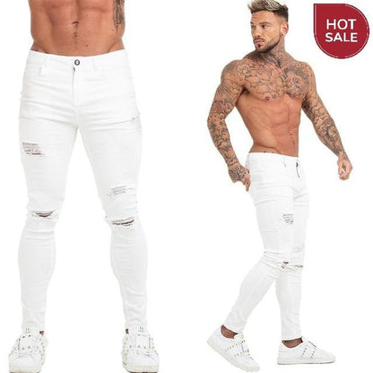 GINGTTO Jeans Men Elastic Waist Skinny Jeans Men 2020 Stretch Ripped Pants Streetwear Mens Denim Jeans Blue