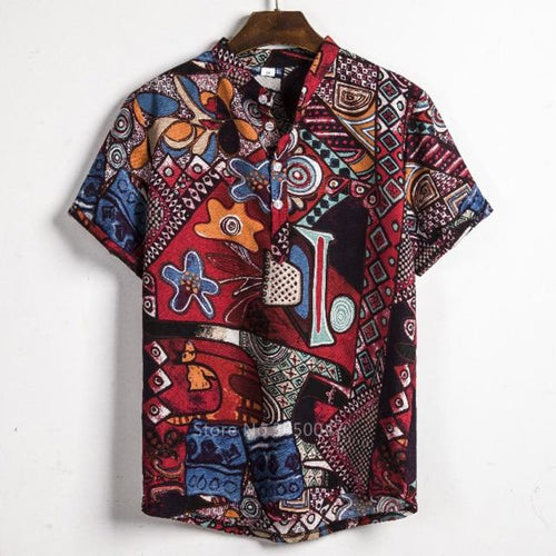 African Dashiki Print Dress Shirt Men Male Fashion Casual Streetwear Ethnic Club Sexy Short Sleeve Linen Summer Top Shirt Clothe