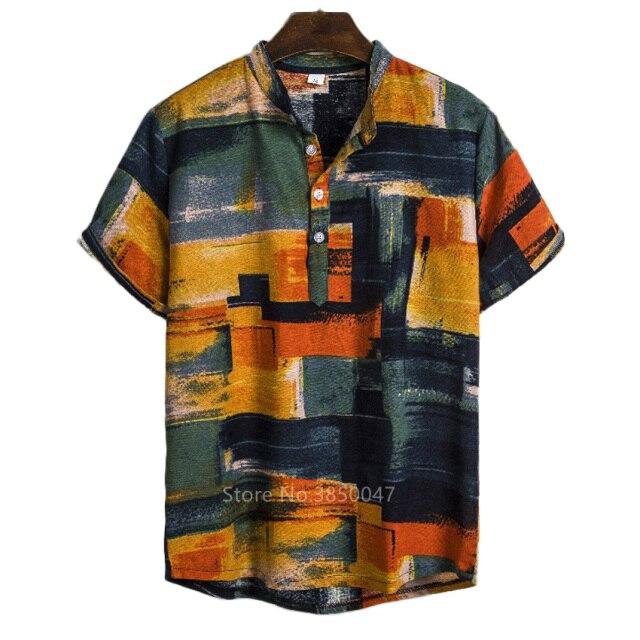 African Dashiki Print Dress Shirt Men Male Fashion Casual Streetwear Ethnic Club Sexy Short Sleeve Linen Summer Top Shirt Clothe