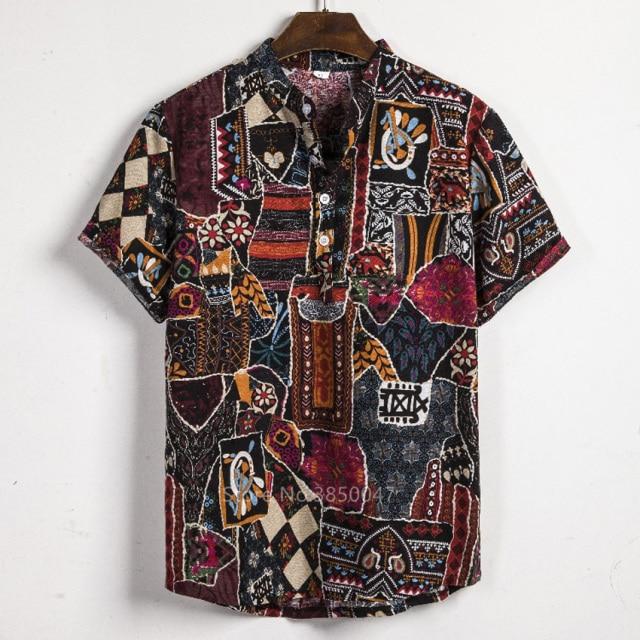 African Dashiki Print Dress Shirt Men Male Fashion Casual Streetwear Ethnic Club Sexy Short Sleeve Linen Summer Top Shirt Clothe