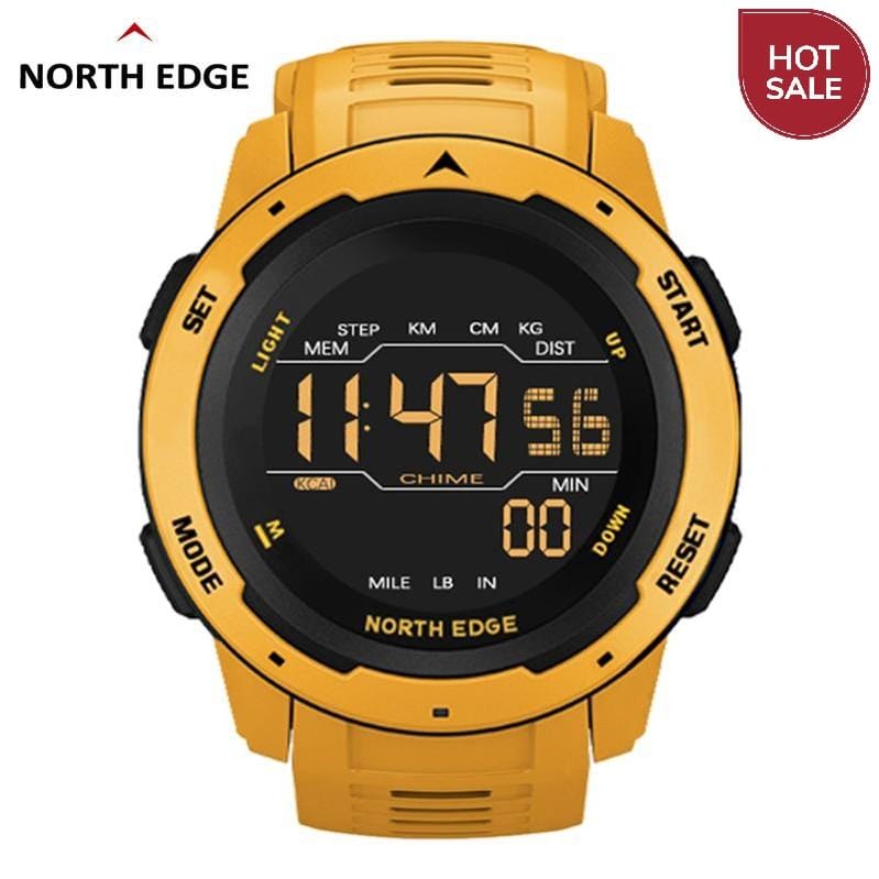 NORTH EDGE Men Digital Watch Men's Sports Watches Dual Time Pedometer Alarm Clock Waterproof 50M Digital Watch Military Clock
