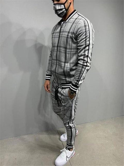 Plaid Printed Loose Suit Couple Clothes Fashion Tracksuit Grey Tracksuit Fullset Black Pink Faded Tracksuit Full Set Tracksuit