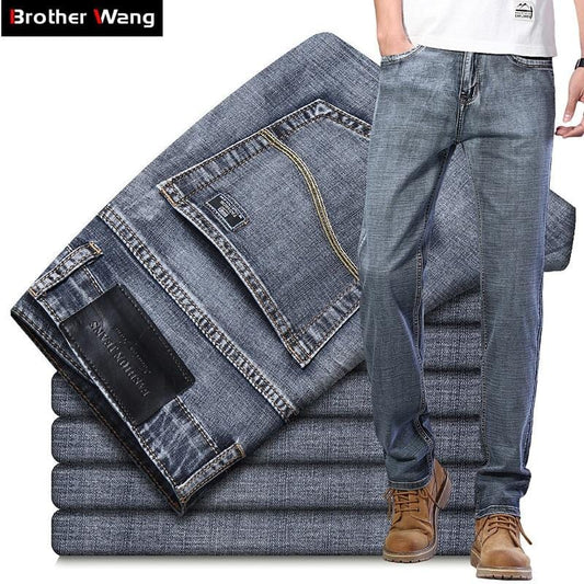 2020 New Men's Jeans Classic Style Business Casual Advanced Stretch Regular Fit Denim Trousers Grey Blue Pants Male