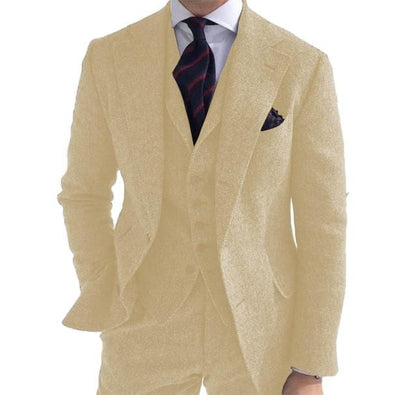 3 Pieces Mens Suits Wool Business Retro Classic Herringbone Pattern Groom Tweed Wool Tuxedos for Wedding (Blazer+Pants+Vest)