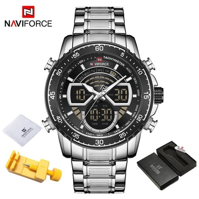 NAVIFORCE Mens Military Sports Waterproof Watches Luxury Analog Quartz Digital Wrist Watch for Men Bright Backlight Gold Watches