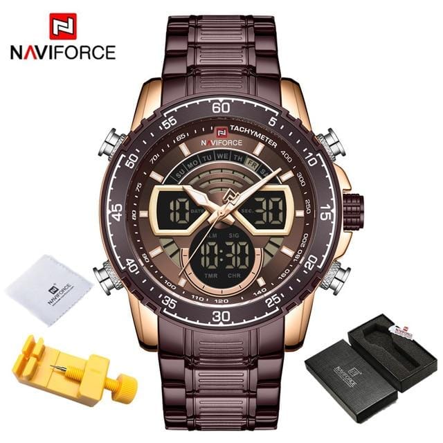 NAVIFORCE Mens Military Sports Waterproof Watches Luxury Analog Quartz Digital Wrist Watch for Men Bright Backlight Gold Watches