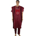 no hat 2020 dashiki embroidery african men clothes riche bazin mens suit tops shirt pants 3 pieces set Plus Size PH3062