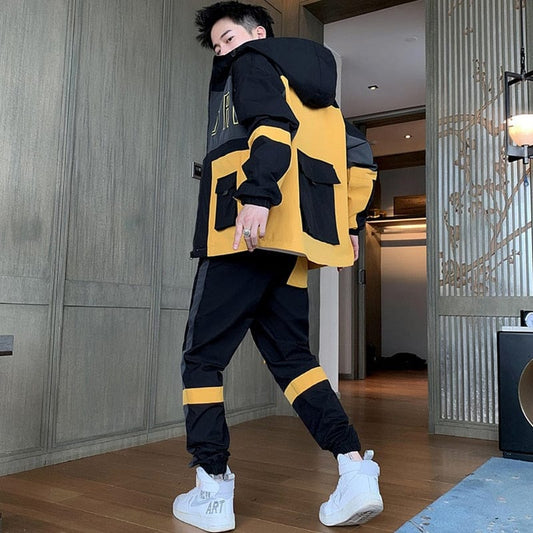 Men&#39;s Streetwear Tracksuit Two Piece Set Sweatsuit Polyester Overalls Leisure Suit Hooded Jackets And Hip Hop Harlan Pants