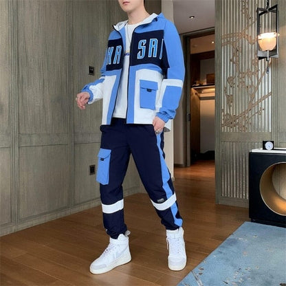 Trening pentru bărbați, îmbrăcăminte de stradă, set din două piese, trening, salopete din poliester, costum de agrement, jachete cu glugă și pantaloni hip hop Harlan