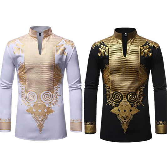 New Men Print African Print Dresses Rich Bazin Dashiki Long Sleeve T-shirt Traditional 2020 Fashion Style Adult Blouse Clothing