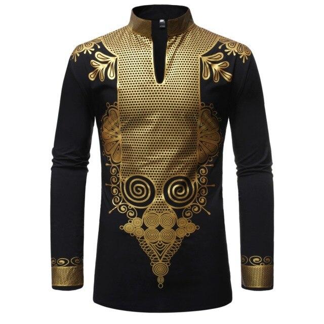 New Men Print African Print Dresses Rich Bazin Dashiki Long Sleeve T-shirt Traditional 2020 Fashion Style Adult Blouse Clothing