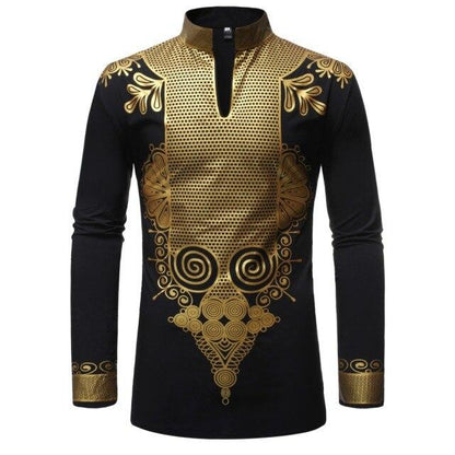 New Men Print African Print Dresses Rich Bazin Dashiki Long Sleeve T-shirt Traditional 2020 Fashion Style Adult Blouse Clothing