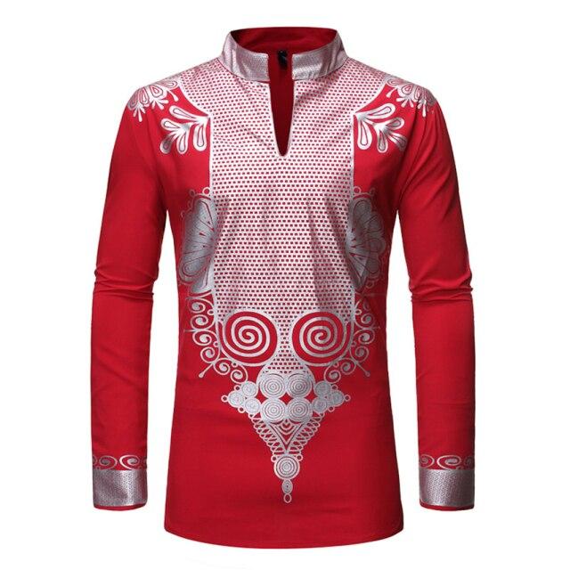 New Men Print African Print Dresses Rich Bazin Dashiki Long Sleeve T-shirt Traditional 2020 Fashion Style Adult Blouse Clothing