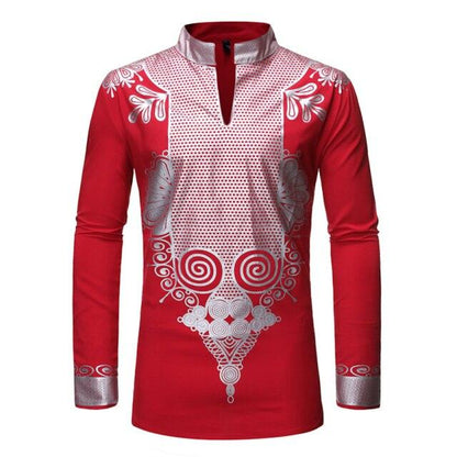 New Men Print African Print Dresses Rich Bazin Dashiki Long Sleeve T-shirt Traditional 2020 Fashion Style Adult Blouse Clothing