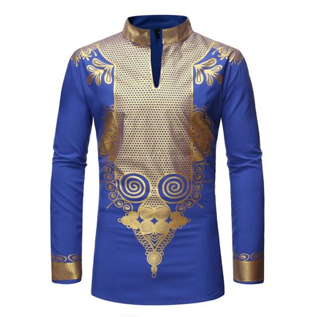New Men Print African Print Dresses Rich Bazin Dashiki Long Sleeve T-shirt Traditional 2020 Fashion Style Adult Blouse Clothing