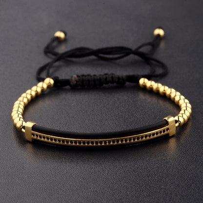 Classic Luxury CZ Black Zircon Long Tubes&amp;4MM Copper Beads Macrame Men Bracelets&amp;Bangles For Women Jewelry Bileklik
